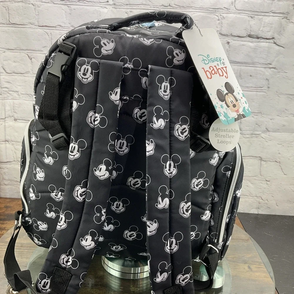 Disney Baby Black & White Mickey Mouse Multi Pc Diaper Bag Backpack w/14 Pockets - Picture 2 of 10